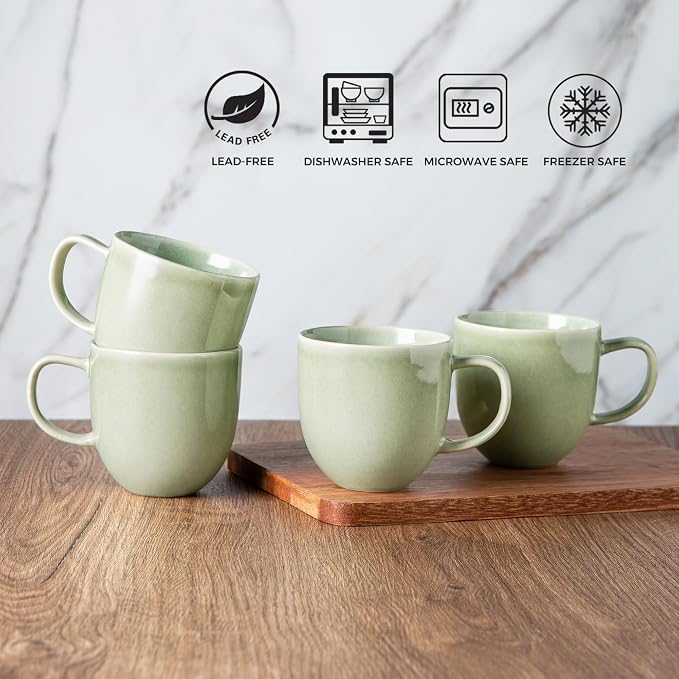 AmorArc 12oz Coffee Mugs, Ceramic Coffee Mugs set of 6 for Man, Woman, Dad, Mom, Modern Coffee Mugs with handle for Latte/Cappuccino/Milk/Cocoa. Dishwasher&Microwave Safe, Olive Green - Image 5