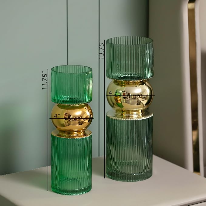 Set of 2 Decorative Green Tall Glass Vase - Modern Minimalist Decor for Parties, and Special Events - Perfect Centerpiece for Coffee Tables, Living Rooms, Dining Tables, Offices, and Farmhouse Decor - Image 5