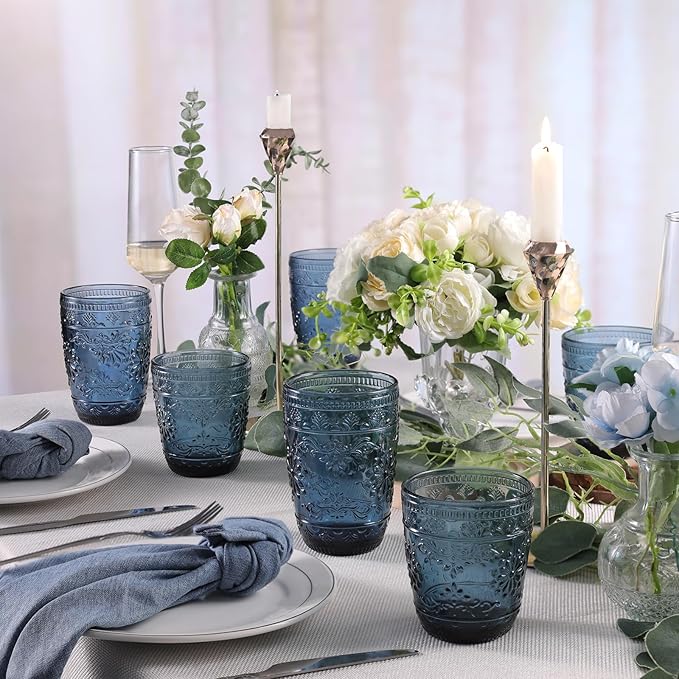 abrwyy Blue Drinking Glasses, Blue Glassware, 14oz Vintage Drinking Glasses | Lead-Free Glass, Thick&Durable Glass, Home Decoration, Drinking Glasses Set of 6 - Image 2