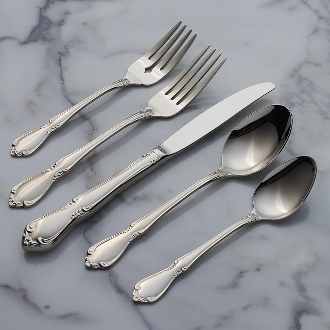 Oneida Silverware Set, Chateau Fine Flatware 4-Piece Salad Forks Set, Service For 4, 18/10 Stainless Steel Forks, Mirror Finish, Dishwasher Safe, Utensils, Metal Salad Fork (Silver, 4 Piece) - Image 3