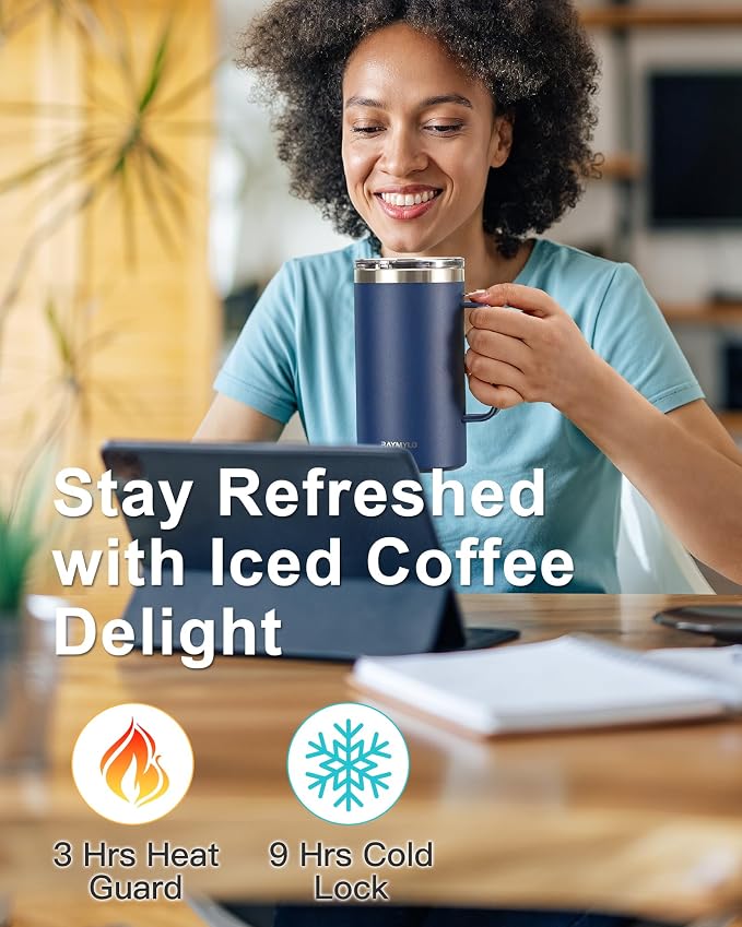 RAYMYLO Insulated Coffee Mug 24 oz, Spill-Proof & Detachable Slider Lid | Double Wall Stainless Steel with Thorough Clean Lid & Handle, Cold for 9 Hrs, Suitable for Camp Home Office - Image 4