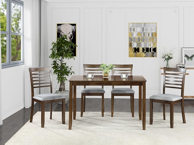 5-Piece Dining Table Set for 4, Kitchen Dining Table with 4 Soft Cushioned Solid Wood Chairs, Ideal for Home or Restaurant Use.(Walnut_Medium) - Image 2