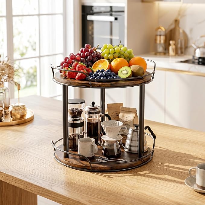 10'' Rotating Spice Rack, 2-Tier Lazy Susan Turntable Organizer | Wooden, for Cabinet, Table Top, Kitchen Countertop, Pantry, Bathroom, Vanity, Home Decor - Image 4