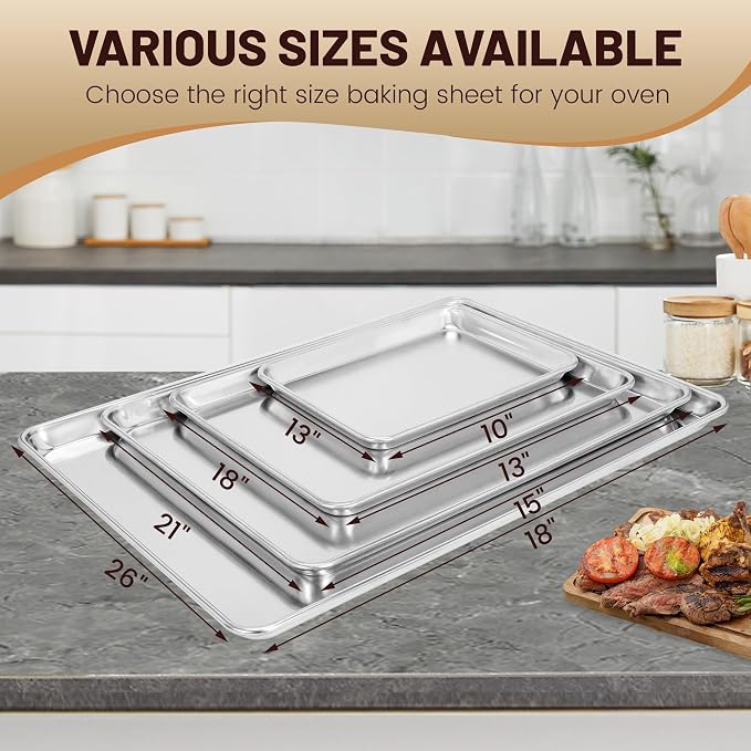 12 Pack Full Size Aluminum Baking Sheet Pan, 26 x 18 in | NSF, Aluminum Commercial Cookie Sheets, Non-Stick, Oven Safe Up to 500℉ - Image 6