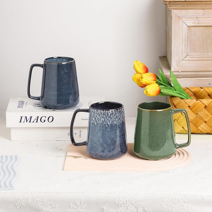 Large Ceramics Coffee Mugs,24 OZ,With Spoon And Wooden Lid,For Coffee,Tea,Cocoa,Large Handle Design,Microwave And Dishwasher Safe(Color:24 oz green set) - Image 8