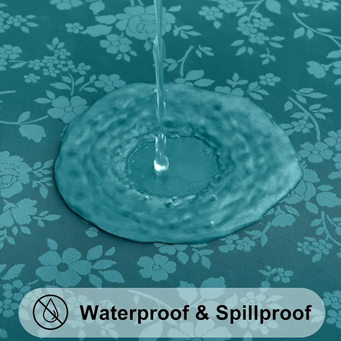 Smiry Round Waterproof Heavy Duty Vinyl Tablecloths, 70 x 70 Inch | Wipeable Washable Floral Embossed Table Cover for Kitchen and Dining Room, Indoor & Outdoor Use, Emerald Green - Image 2