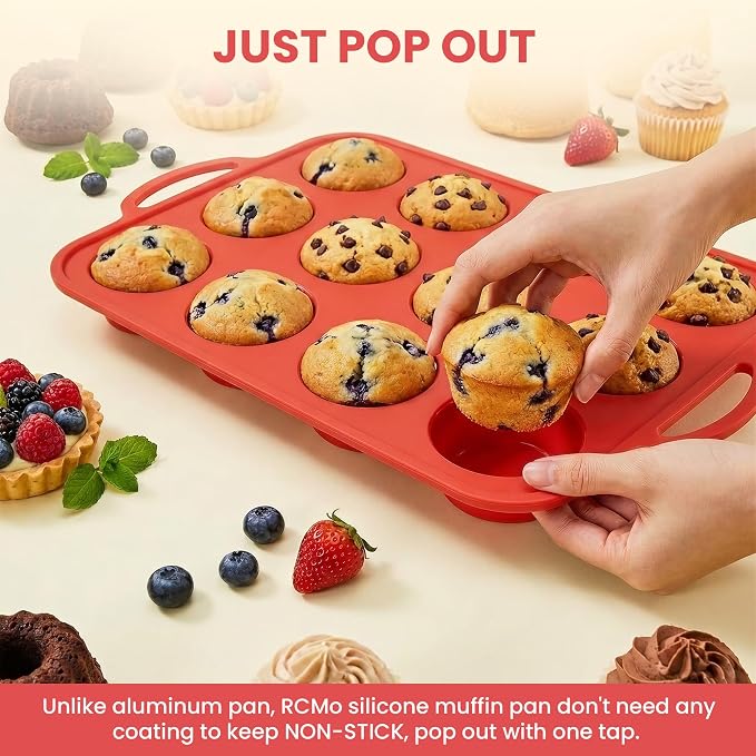 2Pack Silicone Muffin Pan for Baking - Cupcake Pans with Metal Frame - Image 4
