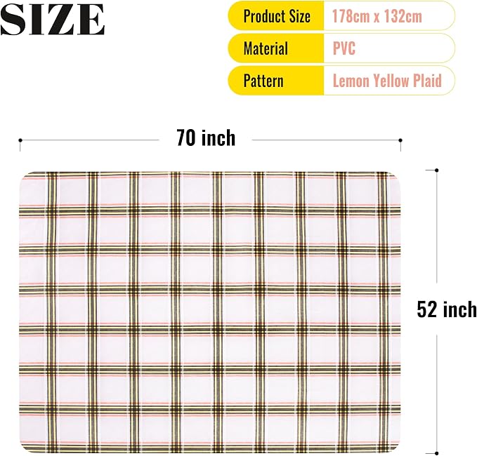 FIFTY FEET 70 * 52 Inch Rectangle Tablecloth, Vinyl Tablecloth with Flannel Backing for Rectangle Tables Waterproof, Spill Proof Plastic Picnic Table Cover for Dining/Camping/Indoor/Outdoor(Plaid-A) - Image 5