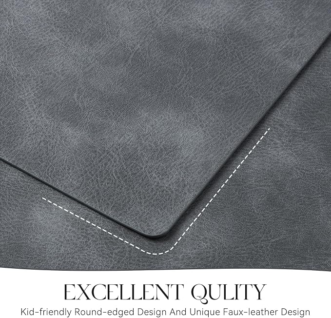 MOSAYT Vinyl Placemats Set of 8-12 X 17 Inch - Faux Leather 100% Waterproof Oil-Proof Wipeable PU Place Mats, Heat Resistant Reversible Table Mats for Kitchen, Dining, Outdoor, Grey - Image 5
