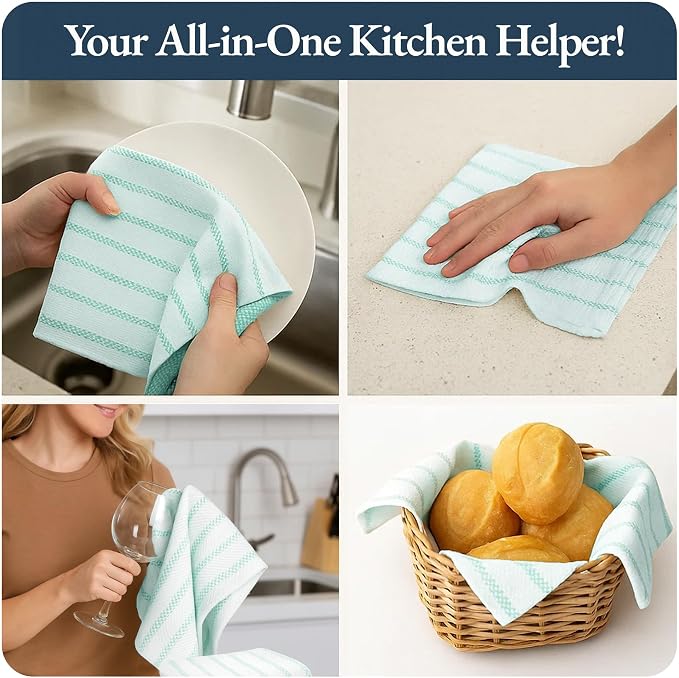 LANE LINEN Kitchen Towels Set - Pack of 4 Cotton Dish Towels for Drying Dishes, 18”x 28”, Absorbent Tea Towels, Quick Drying Kitchen Towel Set - Peacock Blue - Image 4
