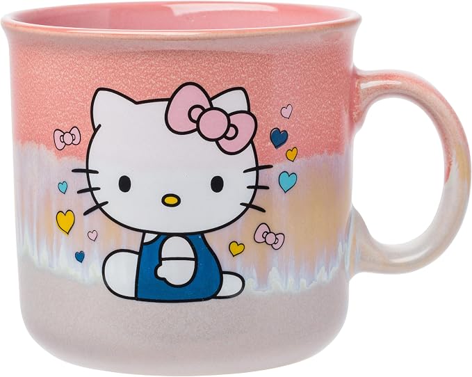 Silver Buffalo Sanrio Hello Kitty Sitting, Reactive Glaze Camper Mug, 20oz | Hearts and Bows, Ceramic, 0.59 Liters by SilverBuffalo