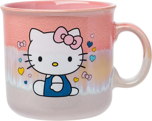 Silver Buffalo Sanrio Hello Kitty Sitting, Reactive Glaze Camper Mug, 20oz | Hearts and Bows, Ceramic, 0.59 Liters by SilverBuffalo