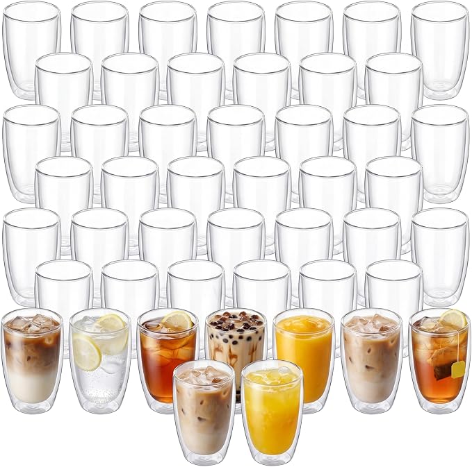 MESNEY 17 oz Double Wall Glass Coffee Mugs, Bulk Set of 48 | Insulated Double Wall, Clear Borosilicate Glass, 17 oz Capacity, Stackable 48 Pack, For Cafes & Restaurants by MESNEY