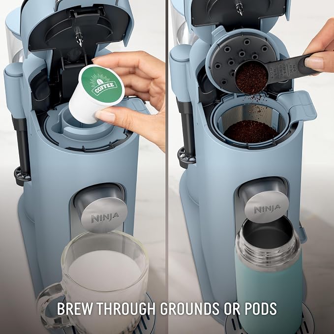 Ninja Pod & Grounds XL Coffee Maker, K-Cup Compatible, Denim Blue, PB055ABL | Brews Grounds, Compact Design, Built-In Milk Frother, 68-oz. Reservoir, 6oz. Cup-24oz. Mug Sizes - Image 2