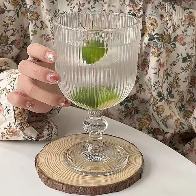 Taganov Vintage Glassware Water Goblets Drinking Clear Wine Glasses set of 6 Embossed Drinkware Stemware 13 oz for Wedding Party Bar Christmas - Image 2