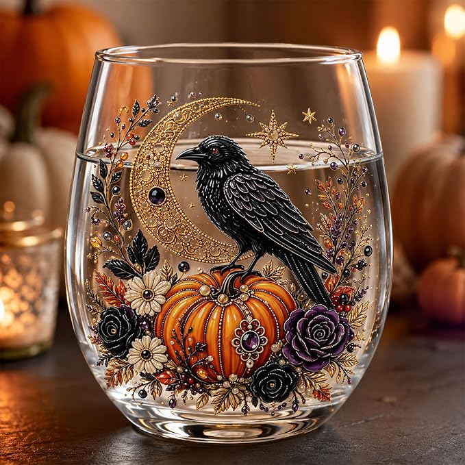 3D Halloween Autumn Glass Art Cup,Stemless Holiday Glassware Collection | Fantasy Fall Witch Wine Glasses,Holiday Printed Table Ornaments,Magical Halloween Home Decor Gifts for Various Beverages - Image 7