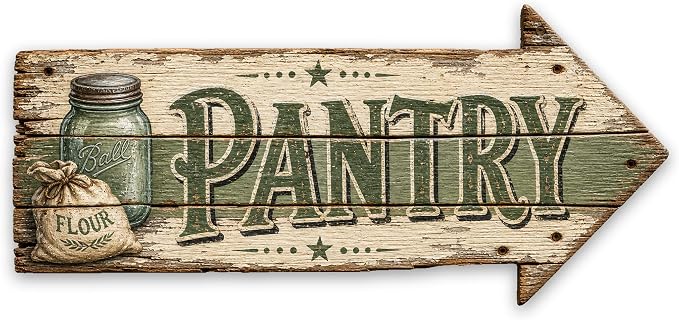 Pantry Right-Pointing Arrow Sign — Die-Cut Metal Directional Wall Decor | barnwood look, rustic, durable print, ready to hang by MRC+Wood+Products