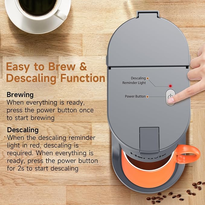 Small Single Serve Coffee Maker, One Cup Coffee Machine for K-Cup & Grounds | Portable Pod Coffee Maker, Fast Brew, 6 to 12 oz. Brew Sizes, One Button Design, Easy for Elder to Use, Space Saving, Black - Image 5