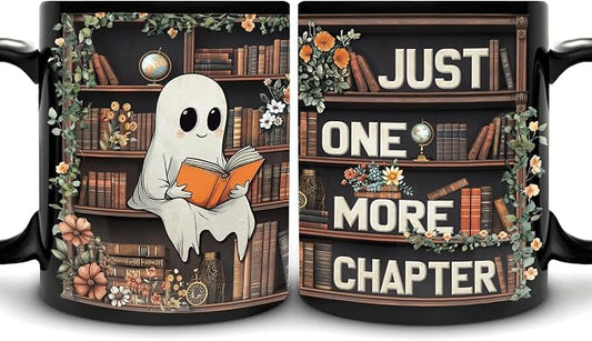 Hyturtle Cute Ghost Reading Mug Gifts on Birthday Halloween for Book Lovers | Just One More Chapter, Funny Book 11oz Ceramic Mug For Readers, Bookish Gifts, Vivid double-sided print, Comfort grip handle by Hyturtle
