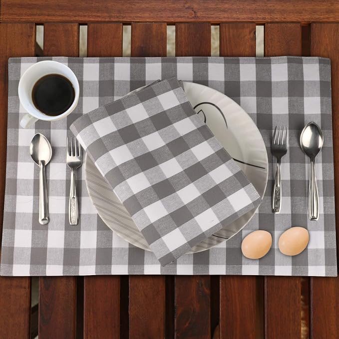 Urban Villa Two Tone Placemat Cotton Tablemat 14x20 (Set of 6) Grey/Wht - Image 5