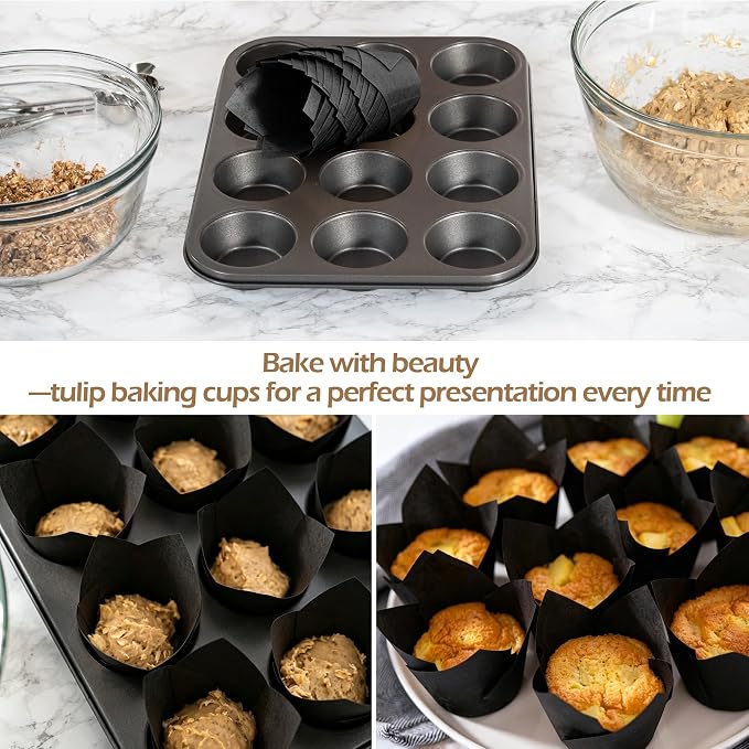 150 Pcs Mini Cupcake Liners Muffin Liners Baking Cups | Tulip Cupcake Liner for Baking Wedding, Birthday, Baby Shower Parties, Black - Image 5