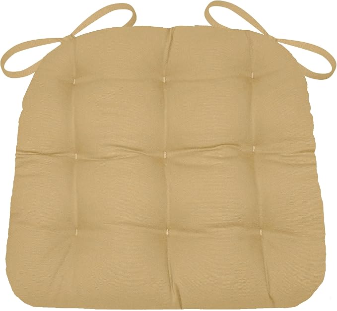 Barnett Home Decor Cotton Duck Tan Dining Chair Pad with Ties - 15 x 17 Size Small Chair Cushion - Latex Foam Fill - Machine Washable, Reversible, 100% Cotton, Made in USA (Pale Bronze/Small) by BarnettHomeDecor