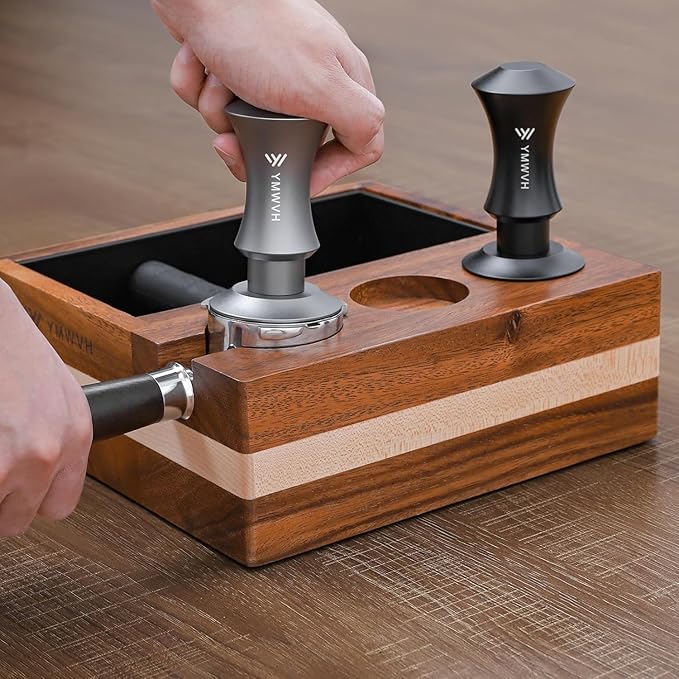 Espresso Tamper 53.3mm, YMWVH Premium Barista Espresso Coffee Tamper Silver with Dual Spring Loaded 100% Stainless Steel Ripple Base, Constant 30lb, Compatible with Breville 54mm Portafilter