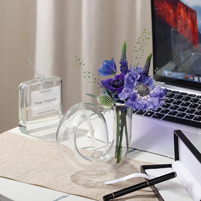 Joeyan Handmade Small Glass Flower Vase,Decorative Geometric Glass Bud Vase for Modern Home Centerpieces Living Room Office,4.72" Abstract Clear Vase for Single Flower and Dry Flowers - Image 4