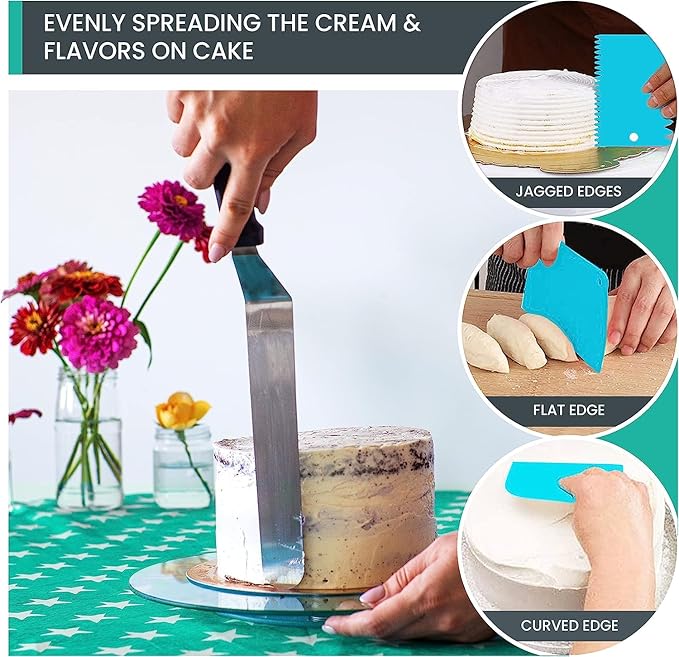 RFAQK 150PCs Cake Pan Set for Baking + Cake Decorating Supplies: 3 Round Non Stick Springform Pan Set (4, 7, 9 inches),24 Icing Tips,Cake Leveler–Multi-functional Leak-Proof Cake Pans & eBook