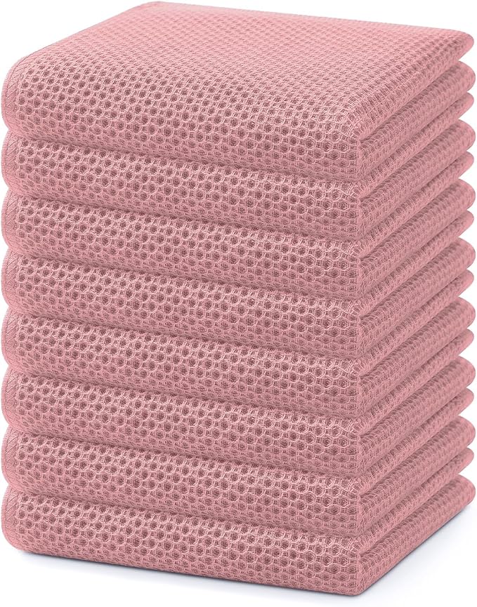 Homaxy 100% Cotton Waffle Weave Kitchen Dish Towels 8-Pack, Dried Rose | 13 x 28 Inches, Ultra Soft Absorbent Dish Towels, Quick Drying Cleaning Towels by Homaxy