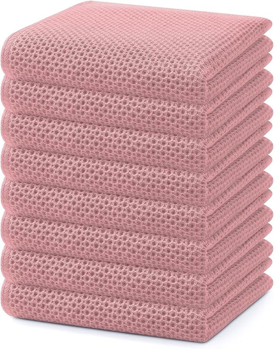 Homaxy 100% Cotton Waffle Weave Kitchen Dish Towels 8-Pack, Dried Rose | 13 x 28 Inches, Ultra Soft Absorbent Dish Towels, Quick Drying Cleaning Towels by Homaxy