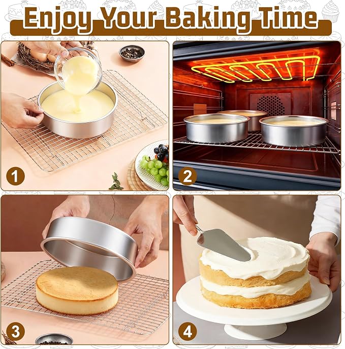 E-far 7 Inch Cake Pan Set of 3, Stainless Steel Round Baking Pans Tins for Layer Birthday Wedding Cakes, Dishwasher & Oven Safe, Healthy & Non-toxic, Leak Proof & Mirror Polished - Image 4
