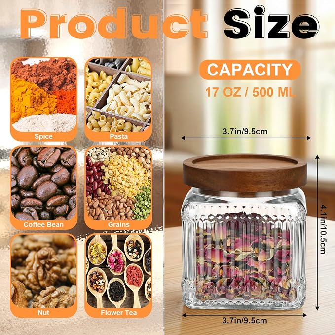6 Pcs Vintage Glass Storage Jar with Lid 17 oz Glass Containers Stylish Ribbed Pattern Airtight Kitchen Jars Candy Jar for Food Cookies Candy Coffee Tea Beans Grains Storage - Image 2
