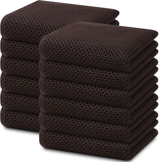 Homaxy 100% Cotton Waffle Weave Kitchen Dish Towels 12-Pack, Dark Brown | 13 x 28 Inches, Ultra Soft Absorbent Dish Towels, Quick Drying Cleaning Towels by Homaxy