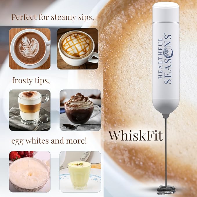 Handheld Milk Frother Wand for Coffee, Matcha, Lattes, Cappuccino, Frappe & Supplement Powders - Electric Frother with Batteries, Stainless Steel Spring Coil & High-Speed Motor