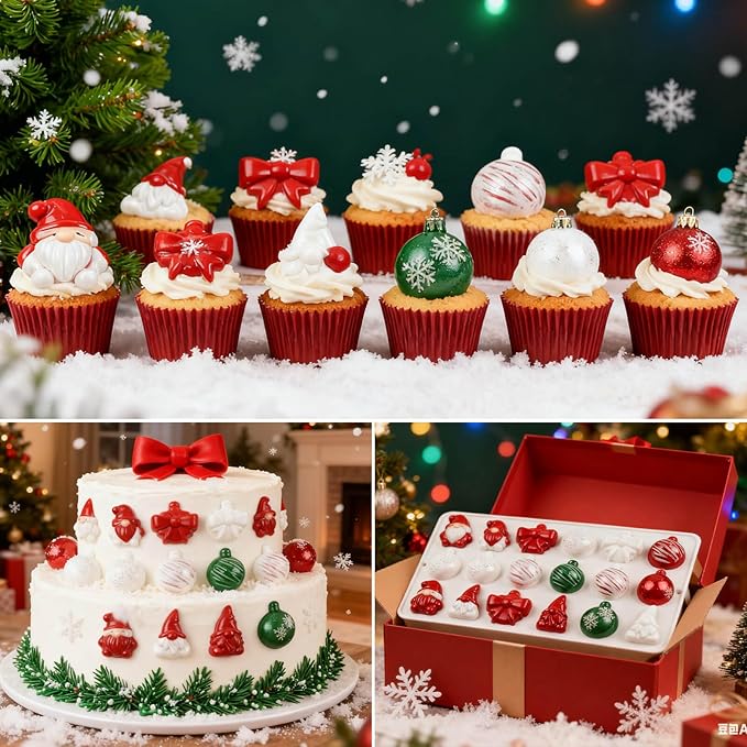 Christmas Silicone Mold for Baking 3 Pack, 3D Christmas Gnome Candy Chocolate Molds Holiday Mini Pie Mould with Christmas Bell Shape for Mini Cakes, Handmade Soap, Chocolate, Jello, Candy and Candles
