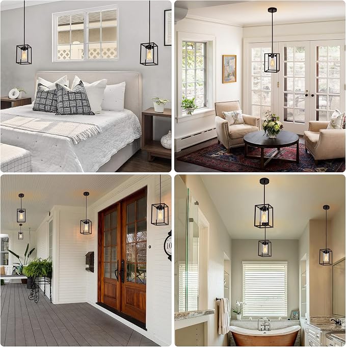 1-Light Oil Rubbed Bronze Pendant Light Fixture, with Clear Glass Shade | Farmhouse Iron Cage Metal, Lantern Pendant Light For Kitchen Island Entryway Dining Room Hallway - Image 6