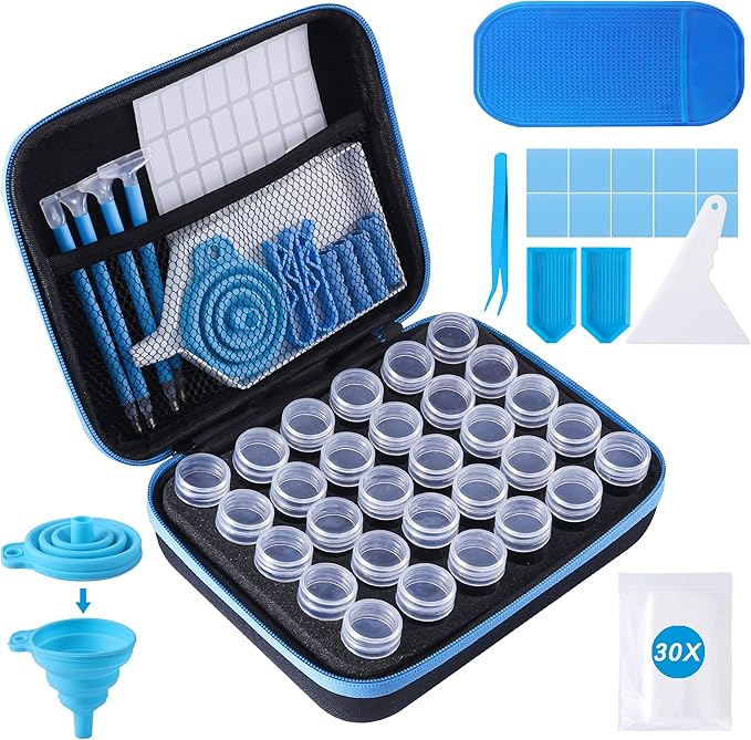 LYMUSUMI 30 Slots Diamond Art Storage Containers for Adults Portable Bead Storage Boxes for Diamond Painting Accessories and Tools（Blue）