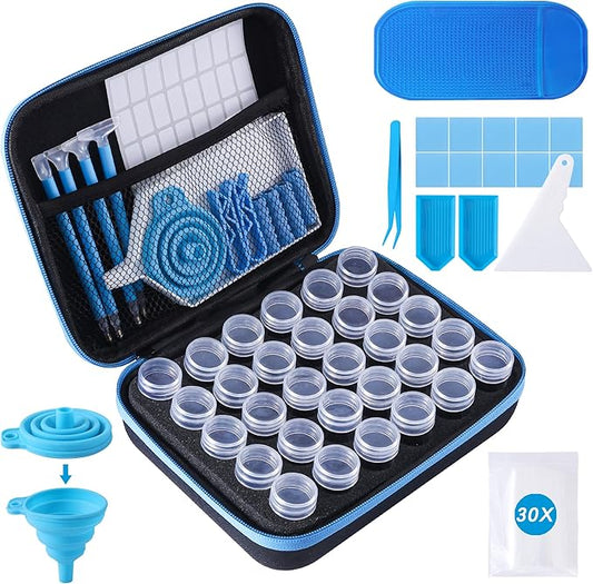 LYMUSUMI 30 Slots Diamond Art Storage Containers for Adults Portable Bead Storage Boxes for Diamond Painting Accessories and Tools（Blue）