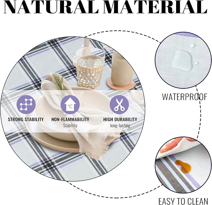 FIFTY FEET 84 * 60 Inch Rectangle Tablecloth, Vinyl Tablecloth with Flannel Backing for Rectangle Tables Waterproof, Spill Proof Plastic Picnic Table Cover for Dining/Camping/Indoor/Outdoor(Plaid-B) - Image 3