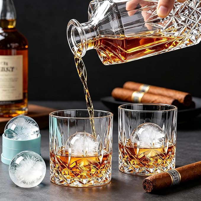 QUMMFA Whiskey Glasses, Set of 16 (8 Rocks Glasses 8 Whiskey Ice Ball Molds), 11 OZ Old Fashioned Glass for Bourbon Vodka Scotch, Crystal Cocktail Glasses in Gift Box, Gifts for Men - Image 3