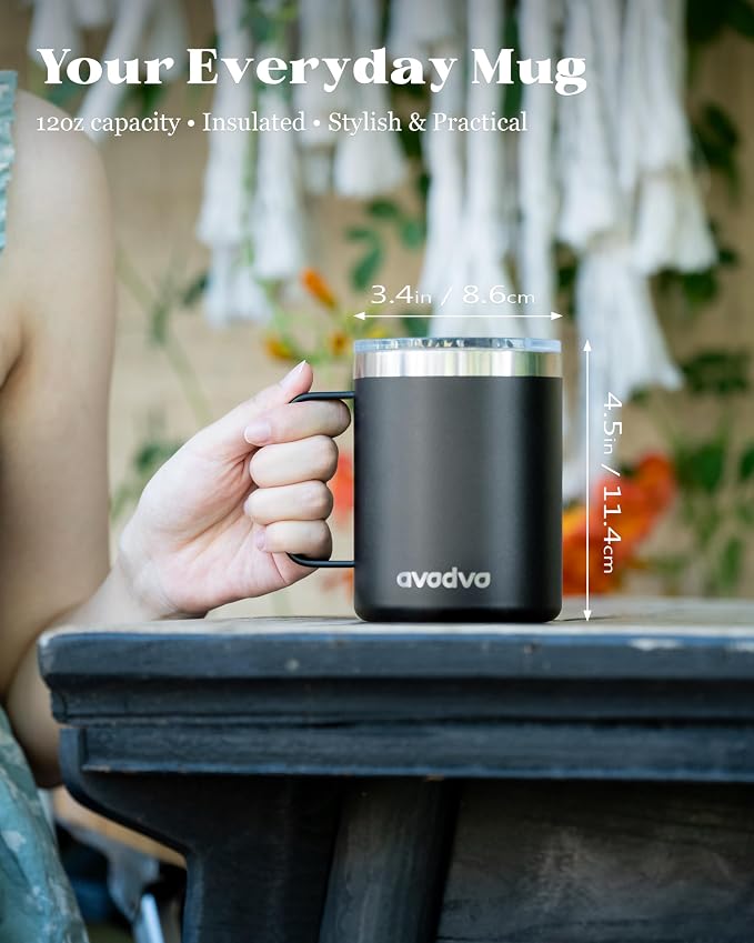 8 Pack 12oz Insulated Coffee Mug with Lid – Double Wall Stainless Steel Travel Cups with Handle, Keep Hot & Cold Drinks, Ideal Gift for Coffee Lovers, Home, Office & Camping, Black - Image 3