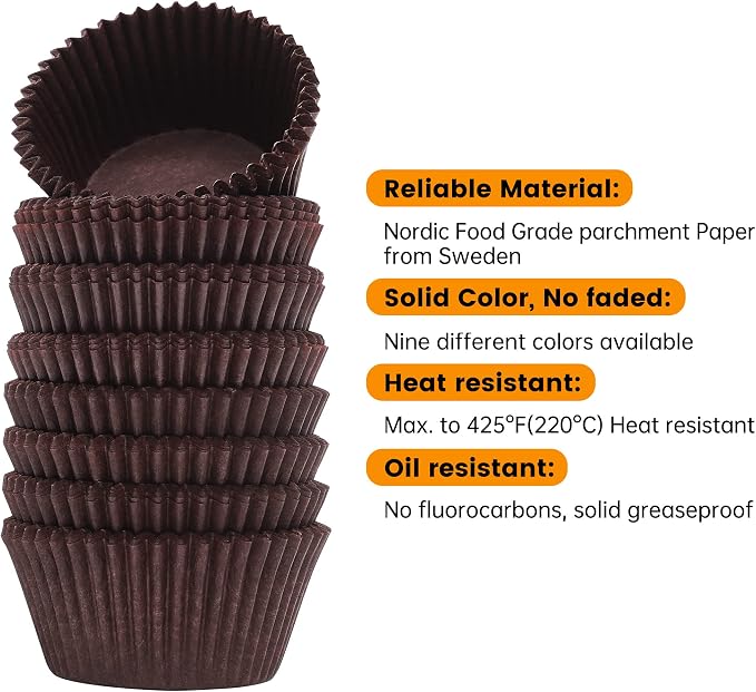 Bake Choice 200pcs Standard Cupcake Liners for Baking, Brown Muffin Liners | Food-grade cupcake wrappers, greaseproof parchment paper for Christmas decorations - Image 3