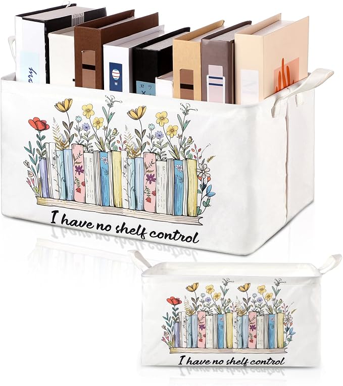 Marsui Book Lover Gifts TBR Book Storage Basket to Be Read List Storage Bin Bookish Accessories Bookworm Gift for Club Members Student Teacher Reading Accessories (Multicolor,I Have No Shelf Control) by Marsui