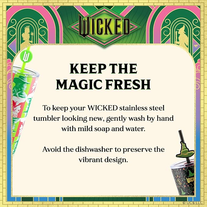 Dragon Glassware x Wicked Stainless Steel Tumbler, 24 oz - Portraits | Vacuum Insulated Wicked Cup with Lid & Straw For Water & Iced Tea; With Straw Charm; Official Wicked Merch - Image 8