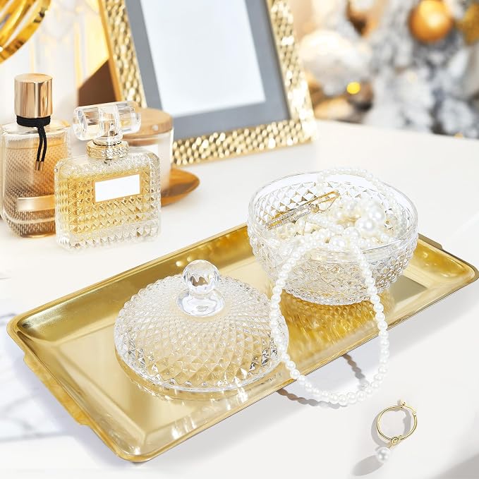 Joeyan 12 oz Small Clear Glass Jars with Lid,Embossed Glass Candy Dishes,Diamond Faceted Food Container,Decorative Jewelry Box Apothecary Canisters,Kitchen Bathroom Buffet Storage Organizer - Image 3