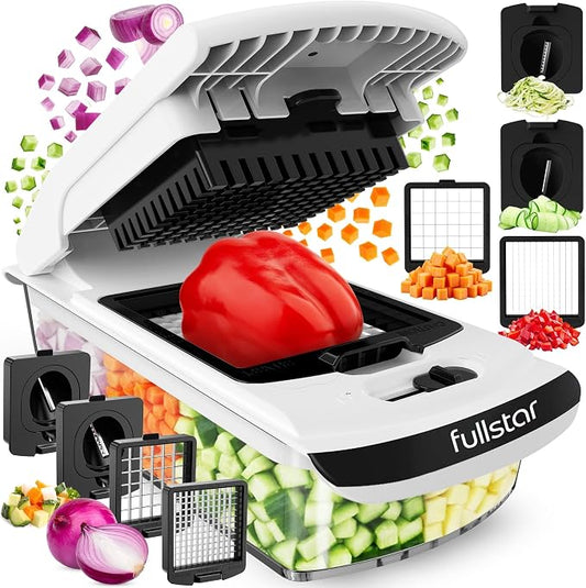 Fullstar Pro Original Vegetable Chopper & Spiralizer, Kitchen Prep Tool | 4 in 1 Veggie Slicer, Onion & Fruit Cutter with Sharp Stainless Steel Blades & Container, All-in-One Food Prep Tool (White) by fullstar
