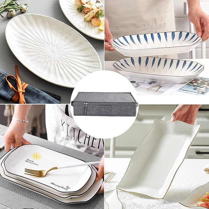 LotFancy Platter Storage Case, Hard Shell, China Storage Container for Moving, 17x13x3.5 in, 5 Felt Dividers Included - Image 7