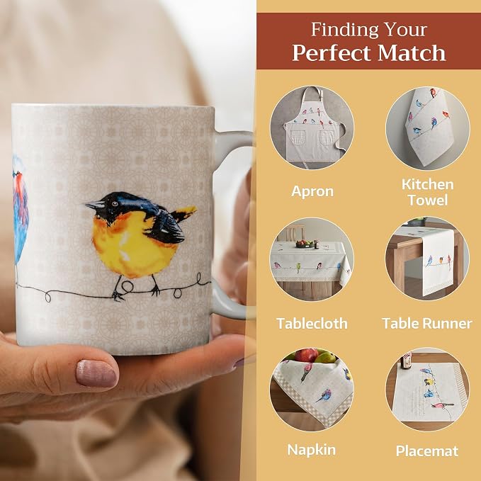 Maison d' Hermine Coffee Mug with Handles Tea Cups (12 Ounce, Pack of 1) | Fine Bone China Coffee Mugs for Hot Beverages Cappuccino Latte Home Restaurant Spring Summer -Birdies on Wire - Nuthatch - Image 6