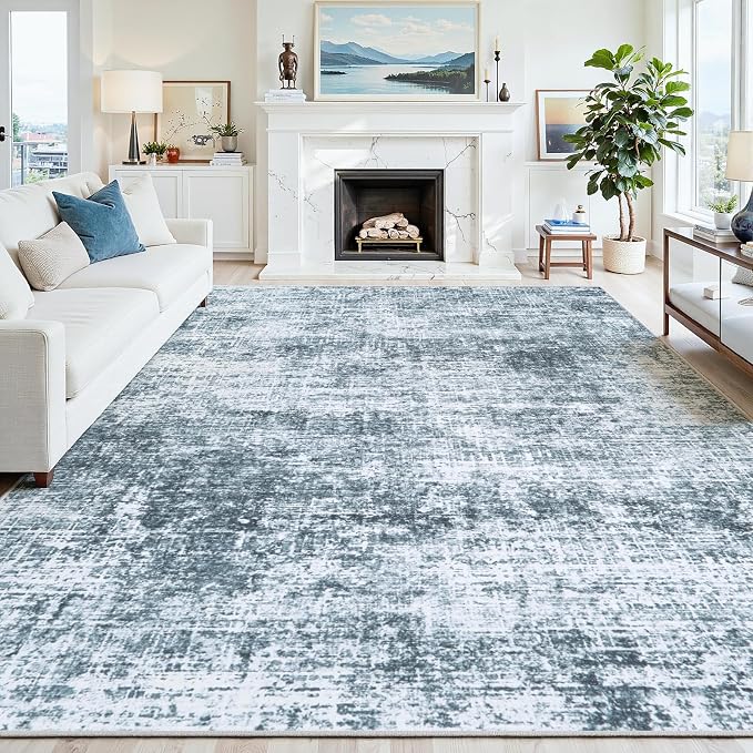 10x14 Area Rug for Living Room Bedroom: Non-Slip Modern Light Slate Blue | Machine Washable TPR Backing, Stain-Resistant Low Pile, Pet & Kid Friendly, Abstract Decor for Dining Room, Dorm, Home Office by Oriannal